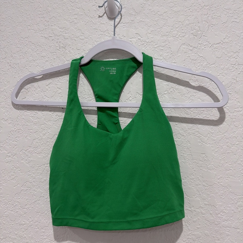 American Eagle Offline By Aerie Green Soft Sports Bra Tank Padded Size XXS